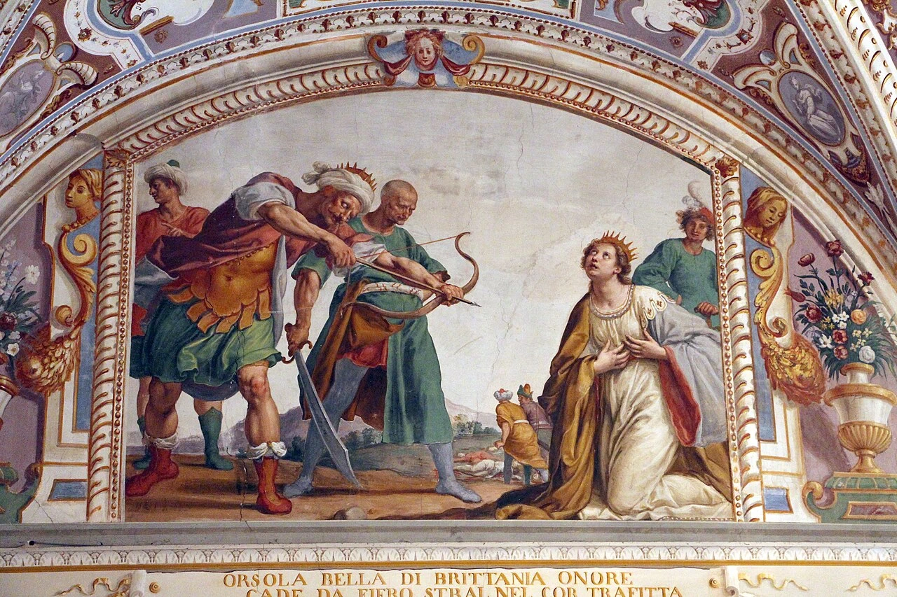 Sala delle udienze di Maria Maddalena d'Austria. Figure storiche femminilie, sant'Orsola -  Villa di Poggio Imperiale
